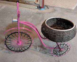 Pink Metal Tricycle Planter Basket