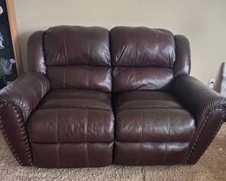 Brown Leather Reclining Sofa and Loveseat Set