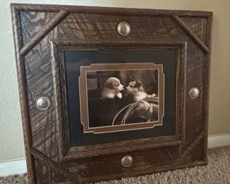 Rustic Western Style Framed Photograph of Puppies