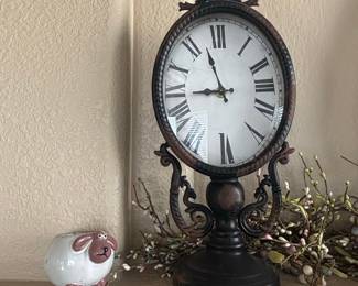 Farmhouse Mantel Decor Set with Arched Window Pane, Lavender Print, and Vintage Clock