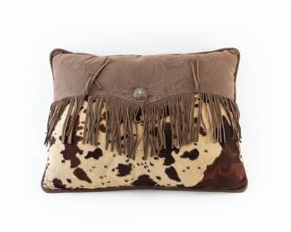 Faux Cowhide and Suede Fringe Pillow