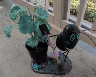 Whimsical Ant Planter with Artificial Geraniums