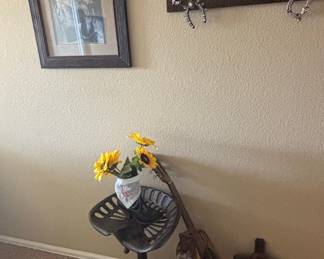 Vintage Tractor Seat Stool with Decorative Western Accents