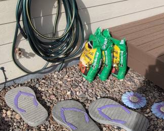 Handmade Concrete Flip-Flop Garden Stepping Stones with Flower Accents