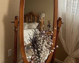 Vintage Oval Cheval Mirror with Turned Wooden Stand