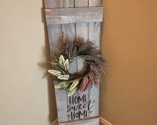 Rustic "Home Sweet Home" Wood Sign with Lavender Wreath