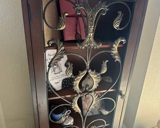 Vintage Display Cabinet with Ornate Wrought Iron Accents