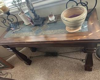Wooden Coffee Table with Tiled Inlay