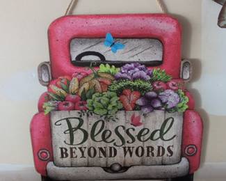 Blessed Beyond Words Red Truck Harvest Decor Sign