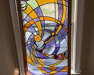 Wonderful antique stain glass window abstract with beautiful colors and none broken that I saw 