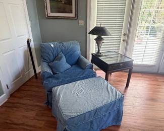 Pottery barn slipper chair with denim 