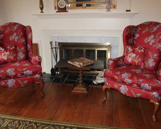 Great Condition (Love the Fabric) Queen Anne Style Wing Back Chairs