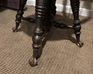 Antique Piano Stool with glass ball + claw feet