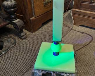 Antique Uranium Glass Floor Lamp with Incredible Stained Glass Shade