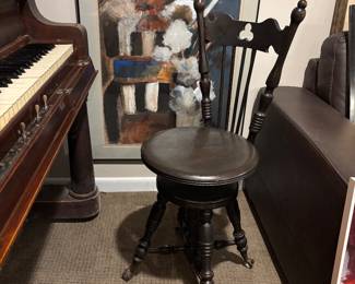 Antique Piano Stool with glass ball + claw feet