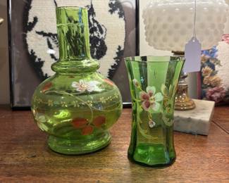 Antique Victorian Handpainted Glass Night Carafe Dated 1897