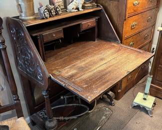 Antique Oak Gothic Style Drop Front Desk