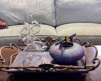 HAND BLOWN PORTO DECANTER SET, ED TAYLOR RAKU POTTERY