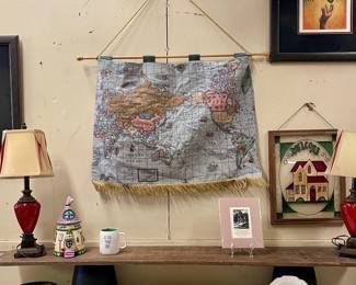 QUILTED WORLD ATLAS WALL HANGINGS, LAMPS