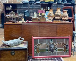 STAINED GLASS, CHEST, RUG