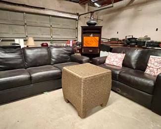 SOFA & LOVE SEAT, RATTAN ACCENT TABLE