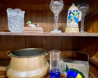 CRYSTAL , COPPER CAULDRON, ART GLASS