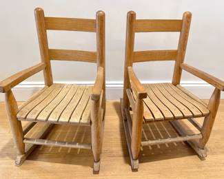 2 Vintage Childrens Solid Wood Rocking Chairs Lot #: 12