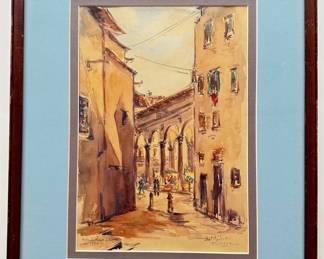 Helen Louise Woerner (American 1930) Original Watercolor Painting "Hot Market Florence" Lot #: 17