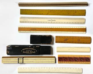 10 Vintage Rulers Including Keuffel & Esser Co. Slide Rule Lot #: 118