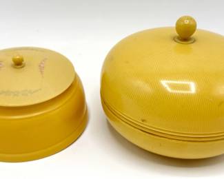 2 Vintage Celluoid Powder Puff Containers Lot #: 87