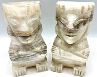 Pair Vintage Aztec Or Mayan Hand Carved White Onyx Bookends Lot #: 44