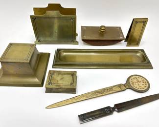Vintage Bradley & Hubbard Art Deco 7 Piece Desk Set & Extra Letter Opener With Bone Insert Lot #: 71