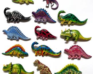 14 Large Painted Jewelry Wood Dinosaur Pins Lot #: 93