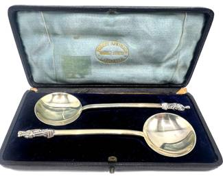 Vintage Robert Atkinson Lancaster Market Street Sterling Silver Spoons In Original Box Lot #: 15