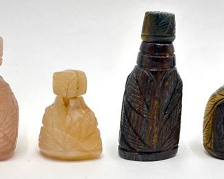 4 Antique Hand Carved Natural Stone Chinese Snuff Bottles With Lids Lot #: 45