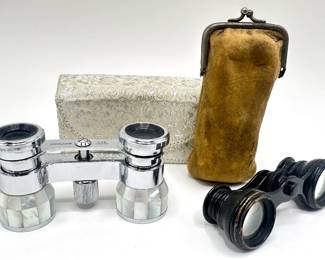 2 Pairs Vintage Opera Glasses Binoculars In Original Cases: Binolux Mother Of Pearl & LeMaire Fabt Paris Lot #: 55