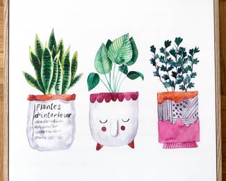 Art Print Of House Plants On Canvas In Wood Frame Lot #: 128