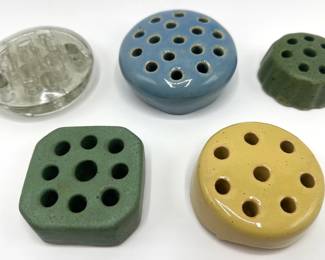 5 Vintage Ceramic & Glass Flower Turtles Including Yellow Weller Lot #: 70