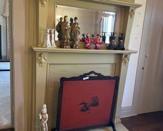 Painted fire screen and asian inspired decor.