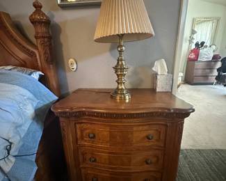 Wood Night Stand, Brass Lamp