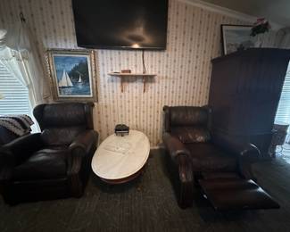 Leather Recliners, Marble Top Coffee Table