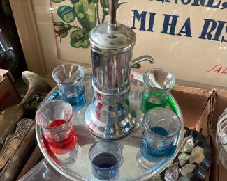 Real nice, aluminum width, multicolored shot glass vintage the real deal