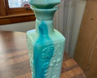 vintage slag glass covered bottle