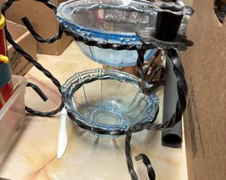 Triple tier metal/ glass food server