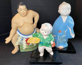 2 Large and 1 Small Hand Painted Japanese Hakata Dolls