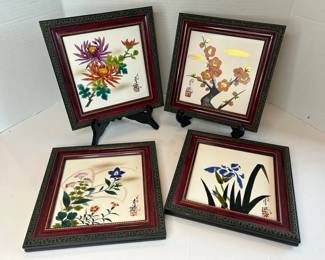 Framed Hand Pained Japanese Ceramic Tiles