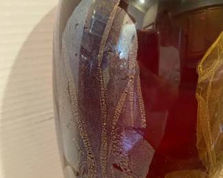 Dan Bergsma NW Art Glass VaseRed With Silver  Gold Accents