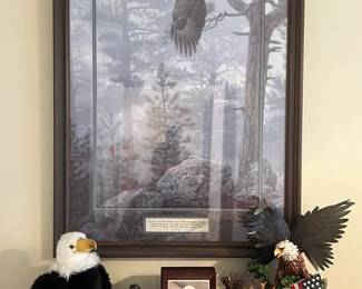 Eagle Themed Decor Featuring Framed Print United Savings Bank Statue Key Hanging And More