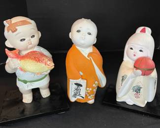 3 Hand Painted Japanese Hakata Dolls