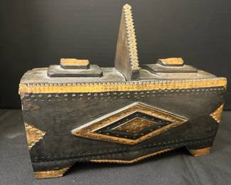 Vintage Hand Carved Two Compartment Box